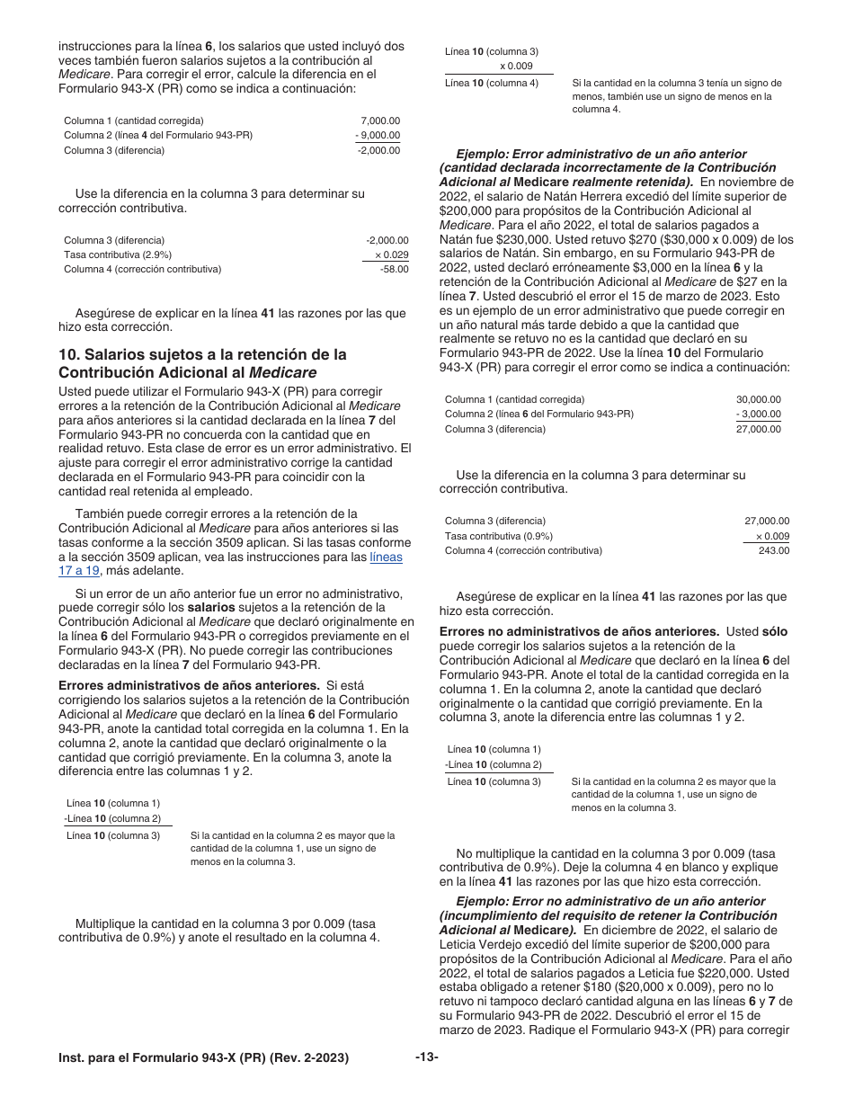 Instrucciones para IRS Formulario 943-X (PR) Ajuste a La Declaracion Federal Anual Del Patrono De Empleados Agricolas O Reclamacion De Reembolso (Puerto Rican Spanish), Page 13