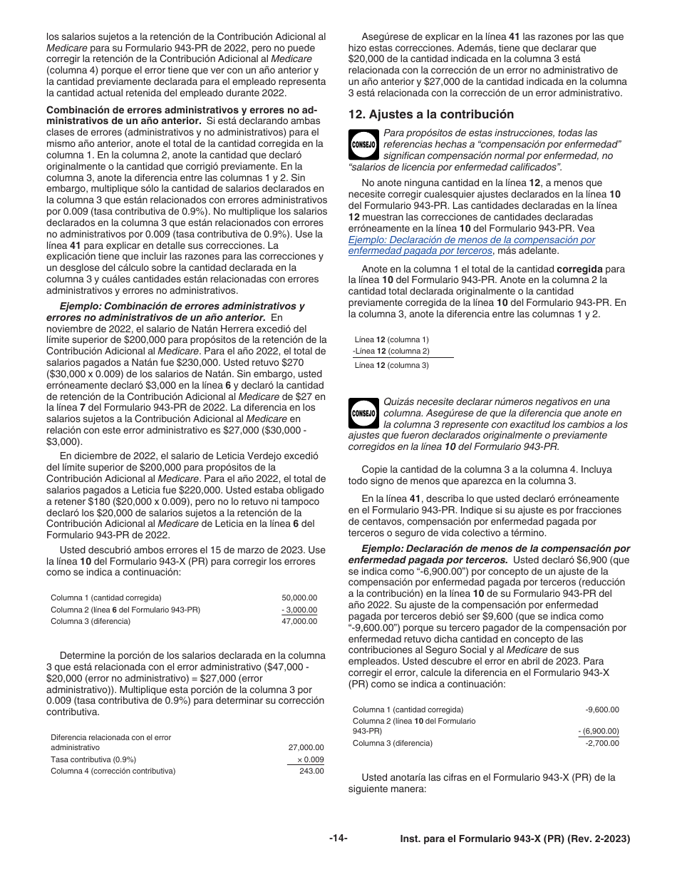 Instrucciones para IRS Formulario 943-X (PR) Ajuste a La Declaracion Federal Anual Del Patrono De Empleados Agricolas O Reclamacion De Reembolso (Puerto Rican Spanish), Page 14