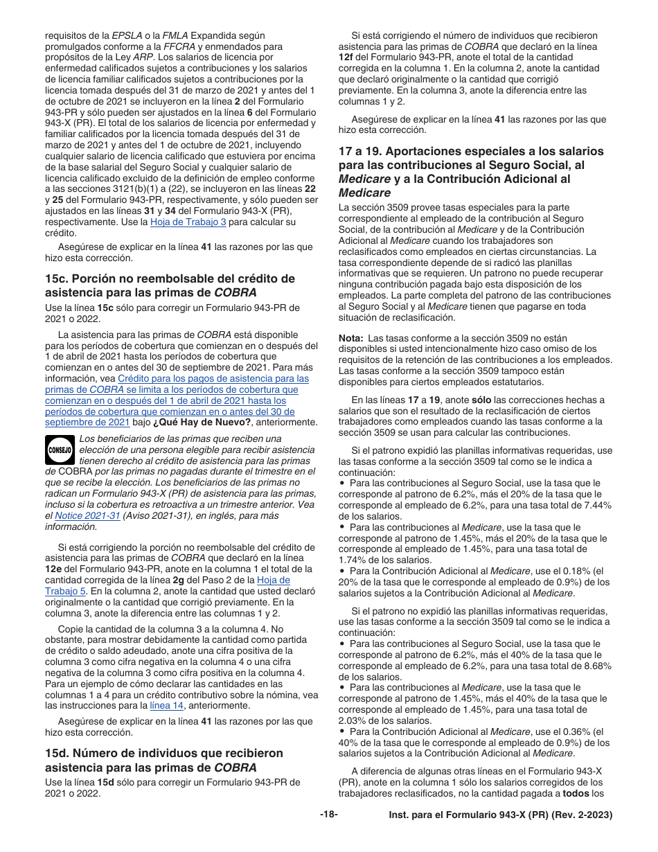 Instrucciones para IRS Formulario 943-X (PR) Ajuste a La Declaracion Federal Anual Del Patrono De Empleados Agricolas O Reclamacion De Reembolso (Puerto Rican Spanish), Page 18