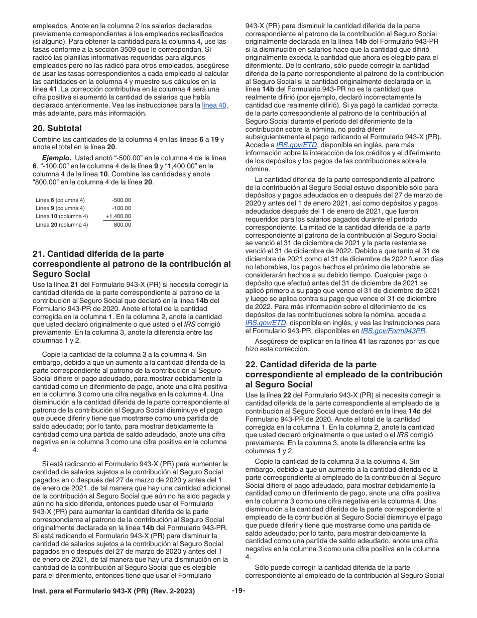 Instrucciones para IRS Formulario 943-X (PR) Ajuste a La Declaracion Federal Anual Del Patrono De Empleados Agricolas O Reclamacion De Reembolso (Puerto Rican Spanish), Page 19