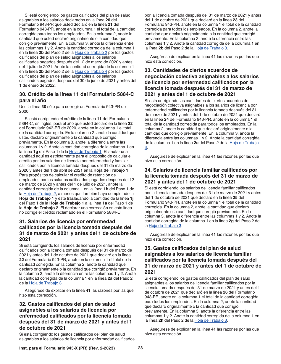 Instrucciones para IRS Formulario 943-X (PR) Ajuste a La Declaracion Federal Anual Del Patrono De Empleados Agricolas O Reclamacion De Reembolso (Puerto Rican Spanish), Page 23
