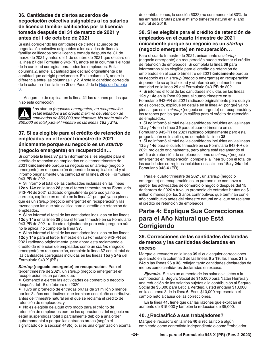 Instrucciones para IRS Formulario 943-X (PR) Ajuste a La Declaracion Federal Anual Del Patrono De Empleados Agricolas O Reclamacion De Reembolso (Puerto Rican Spanish), Page 24