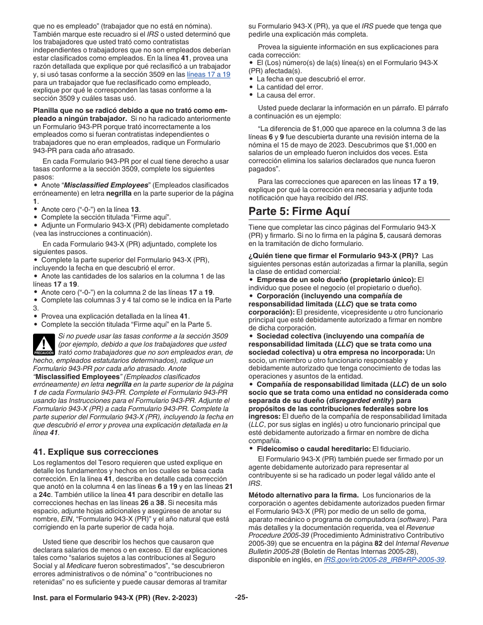 Instrucciones para IRS Formulario 943-X (PR) Ajuste a La Declaracion Federal Anual Del Patrono De Empleados Agricolas O Reclamacion De Reembolso (Puerto Rican Spanish), Page 25