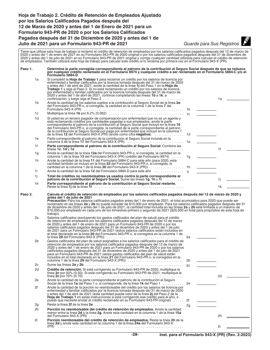 Instrucciones para IRS Formulario 943-X (PR) Ajuste a La Declaracion Federal Anual Del Patrono De Empleados Agricolas O Reclamacion De Reembolso (Puerto Rican Spanish), Page 28