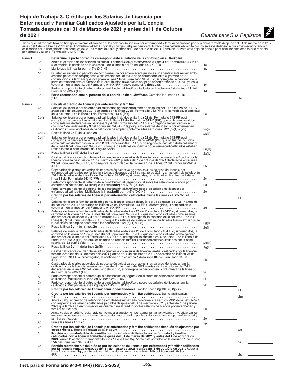 Instrucciones para IRS Formulario 943-X (PR) Ajuste a La Declaracion Federal Anual Del Patrono De Empleados Agricolas O Reclamacion De Reembolso (Puerto Rican Spanish), Page 29