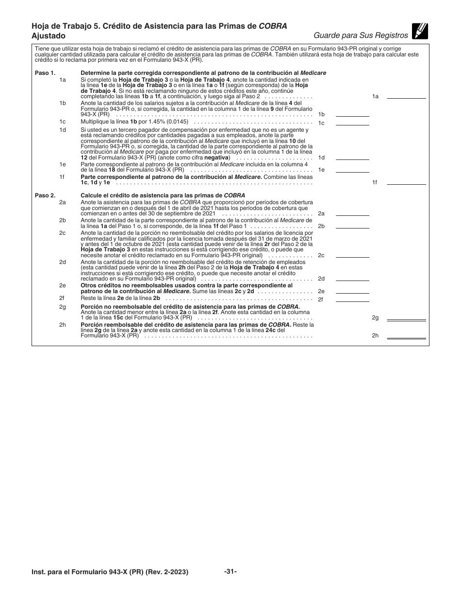 Instrucciones para IRS Formulario 943-X (PR) Ajuste a La Declaracion Federal Anual Del Patrono De Empleados Agricolas O Reclamacion De Reembolso (Puerto Rican Spanish), Page 31