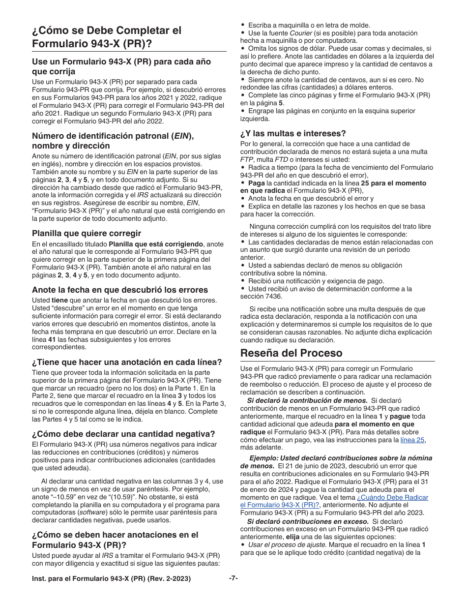 Instrucciones para IRS Formulario 943-X (PR) Ajuste a La Declaracion Federal Anual Del Patrono De Empleados Agricolas O Reclamacion De Reembolso (Puerto Rican Spanish), Page 7