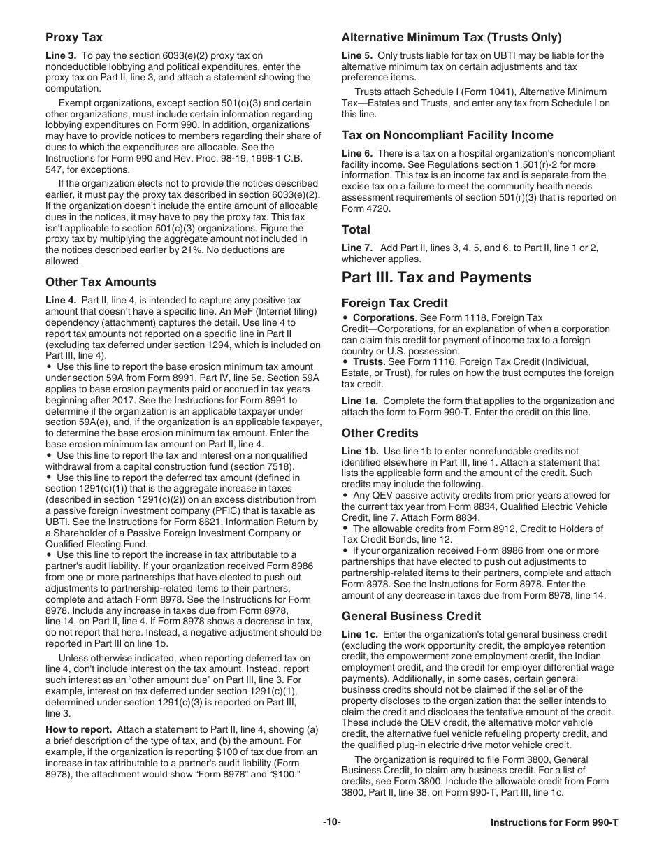 Instructions for IRS Form 990-T Exempt Organization Business Income Tax Return (And Proxy Tax Under Section 6033(E)), Page 10
