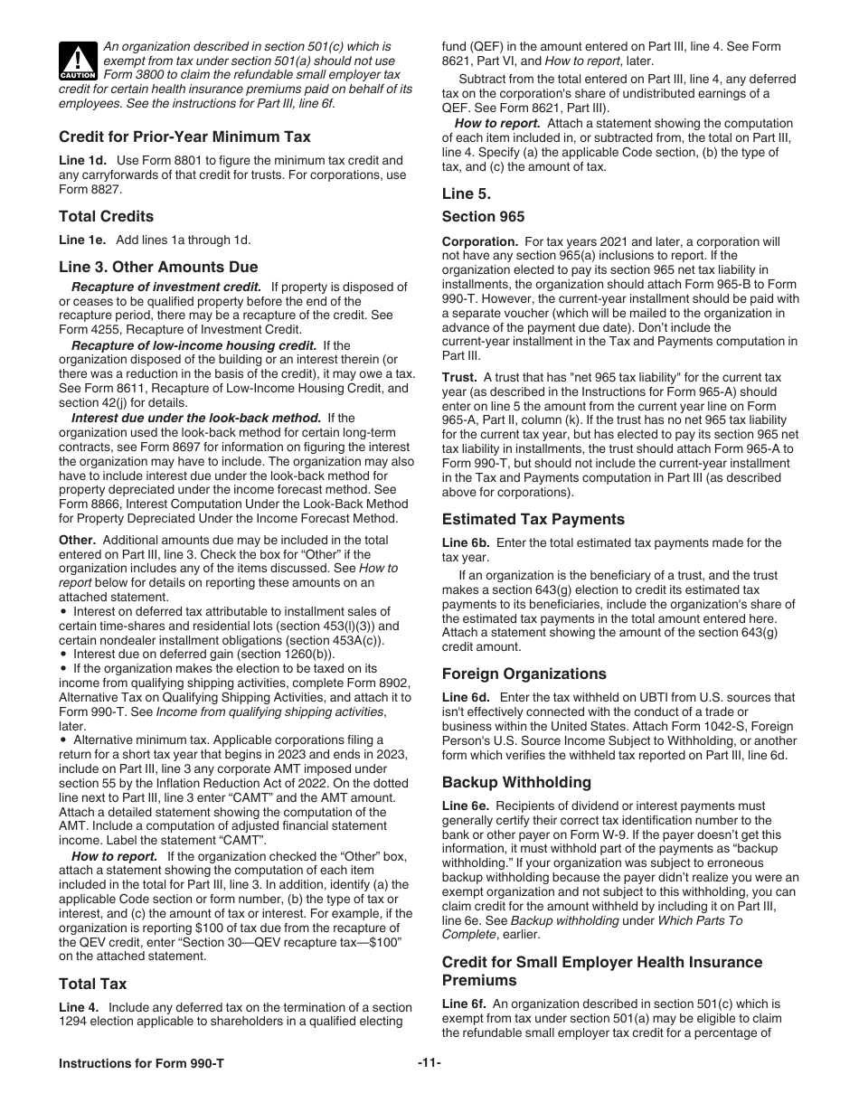 Instructions for IRS Form 990-T Exempt Organization Business Income Tax Return (And Proxy Tax Under Section 6033(E)), Page 11