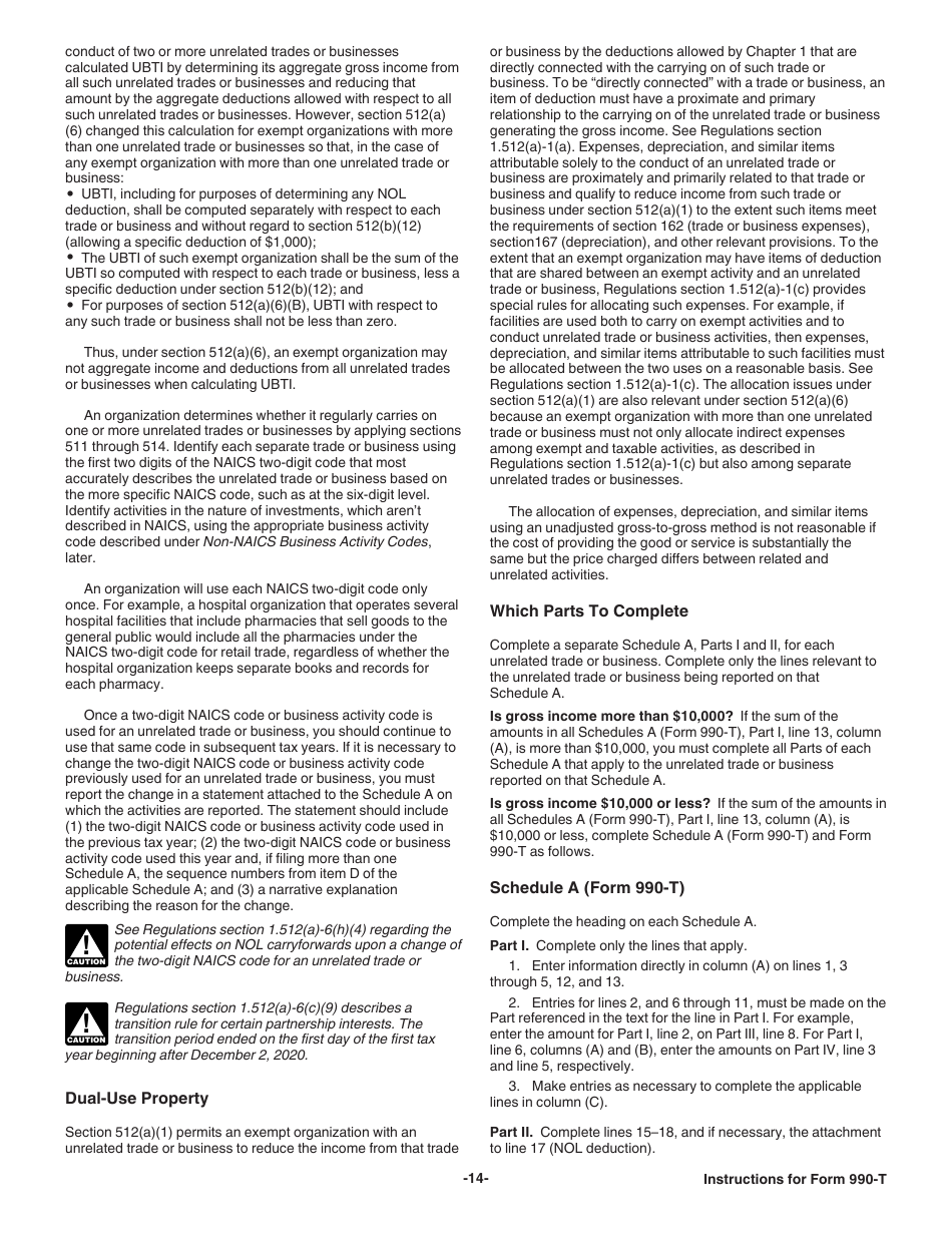 Instructions for IRS Form 990-T Exempt Organization Business Income Tax Return (And Proxy Tax Under Section 6033(E)), Page 14