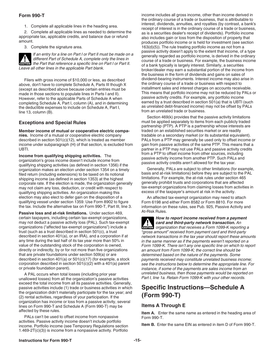 Instructions for IRS Form 990-T Exempt Organization Business Income Tax Return (And Proxy Tax Under Section 6033(E)), Page 15