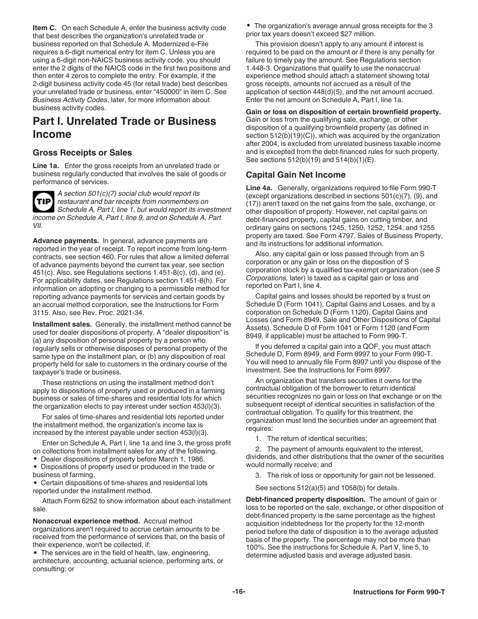 Instructions for IRS Form 990-T Exempt Organization Business Income Tax Return (And Proxy Tax Under Section 6033(E)), Page 16