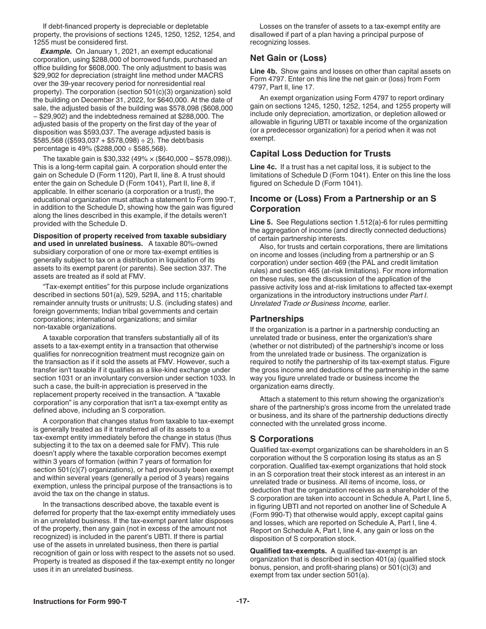 Instructions for IRS Form 990-T Exempt Organization Business Income Tax Return (And Proxy Tax Under Section 6033(E)), Page 17