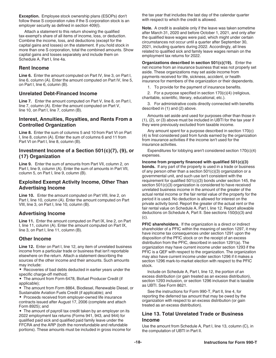 Instructions for IRS Form 990-T Exempt Organization Business Income Tax Return (And Proxy Tax Under Section 6033(E)), Page 18