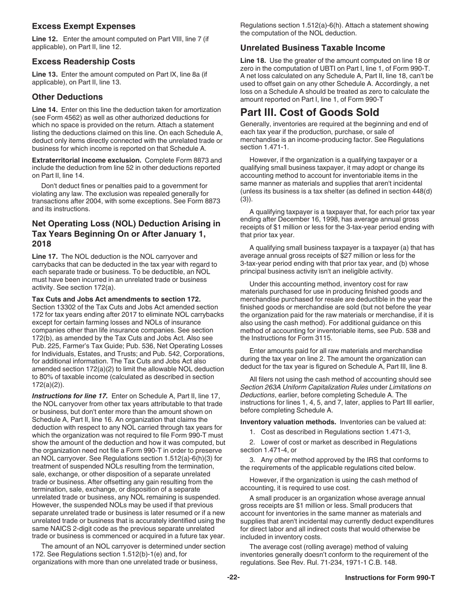 Instructions for IRS Form 990-T Exempt Organization Business Income Tax Return (And Proxy Tax Under Section 6033(E)), Page 22