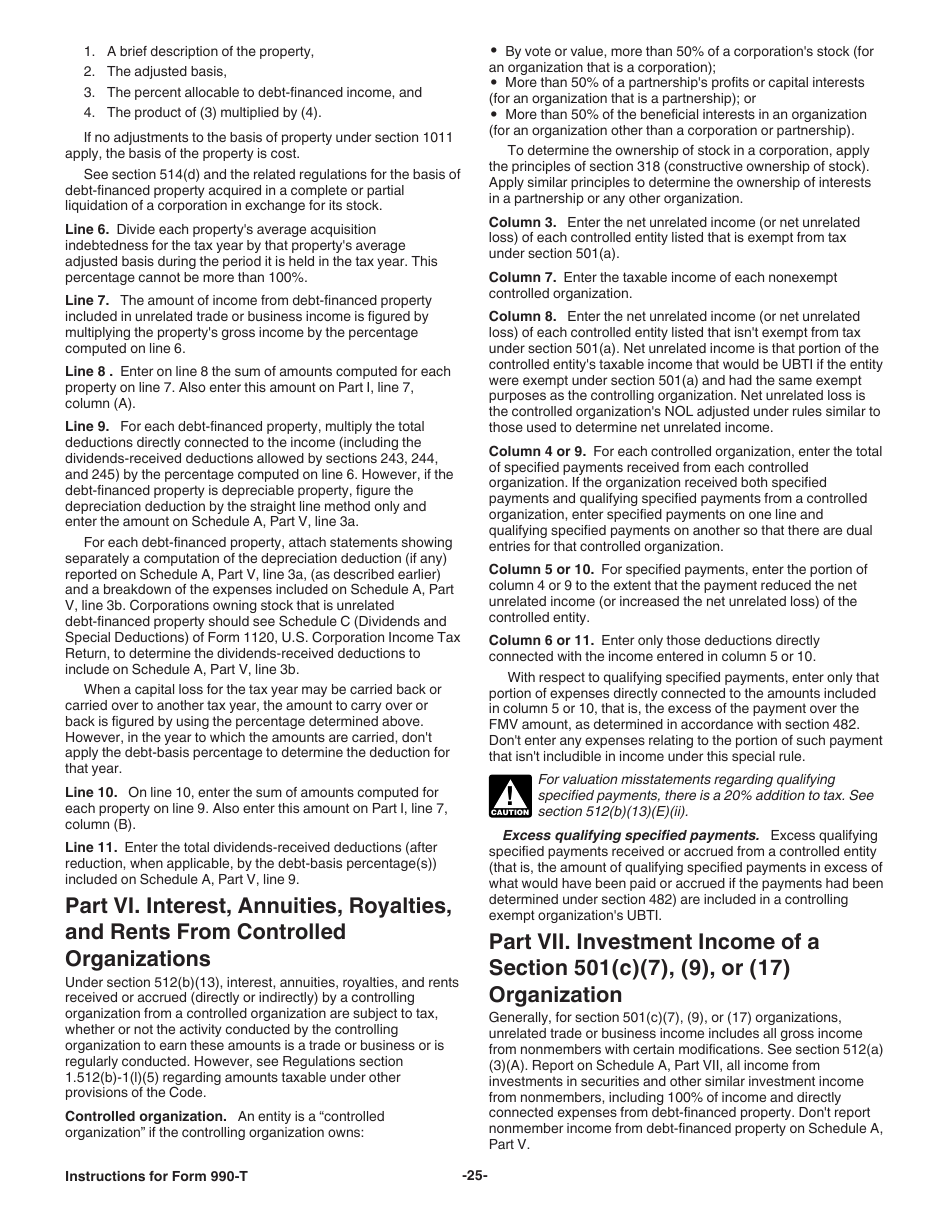 Instructions for IRS Form 990-T Exempt Organization Business Income Tax Return (And Proxy Tax Under Section 6033(E)), Page 25