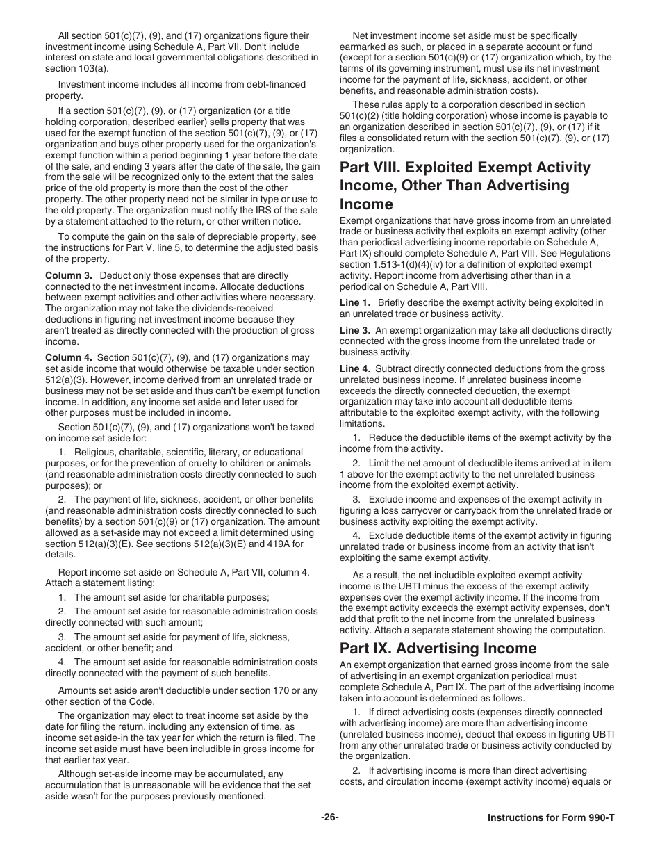 Instructions for IRS Form 990-T Exempt Organization Business Income Tax Return (And Proxy Tax Under Section 6033(E)), Page 26