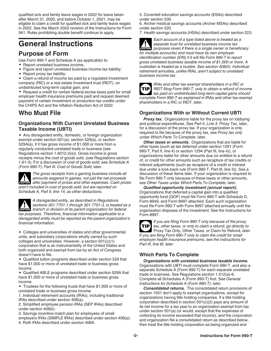 Instructions for IRS Form 990-T Exempt Organization Business Income Tax Return (And Proxy Tax Under Section 6033(E)), Page 2