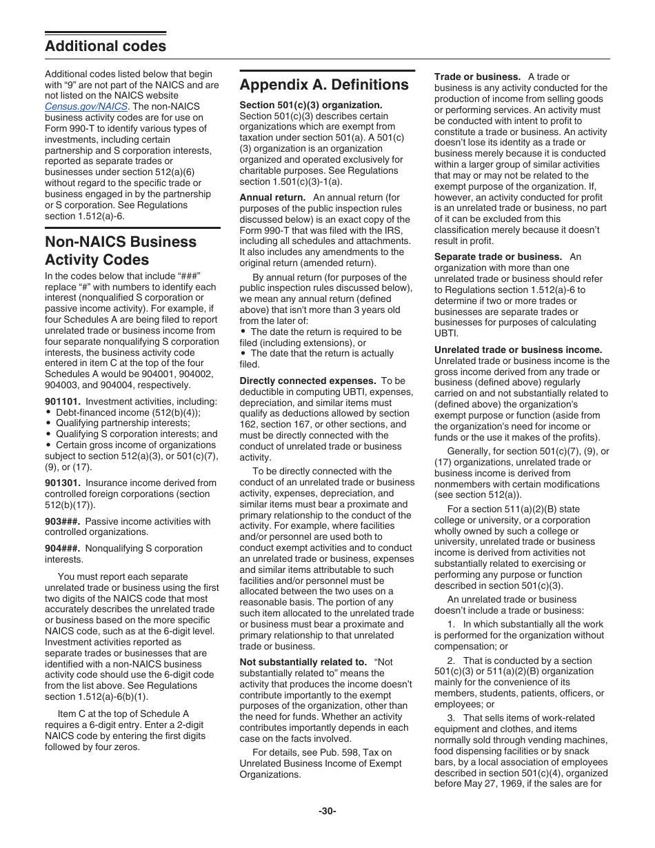 Instructions for IRS Form 990-T Exempt Organization Business Income Tax Return (And Proxy Tax Under Section 6033(E)), Page 30