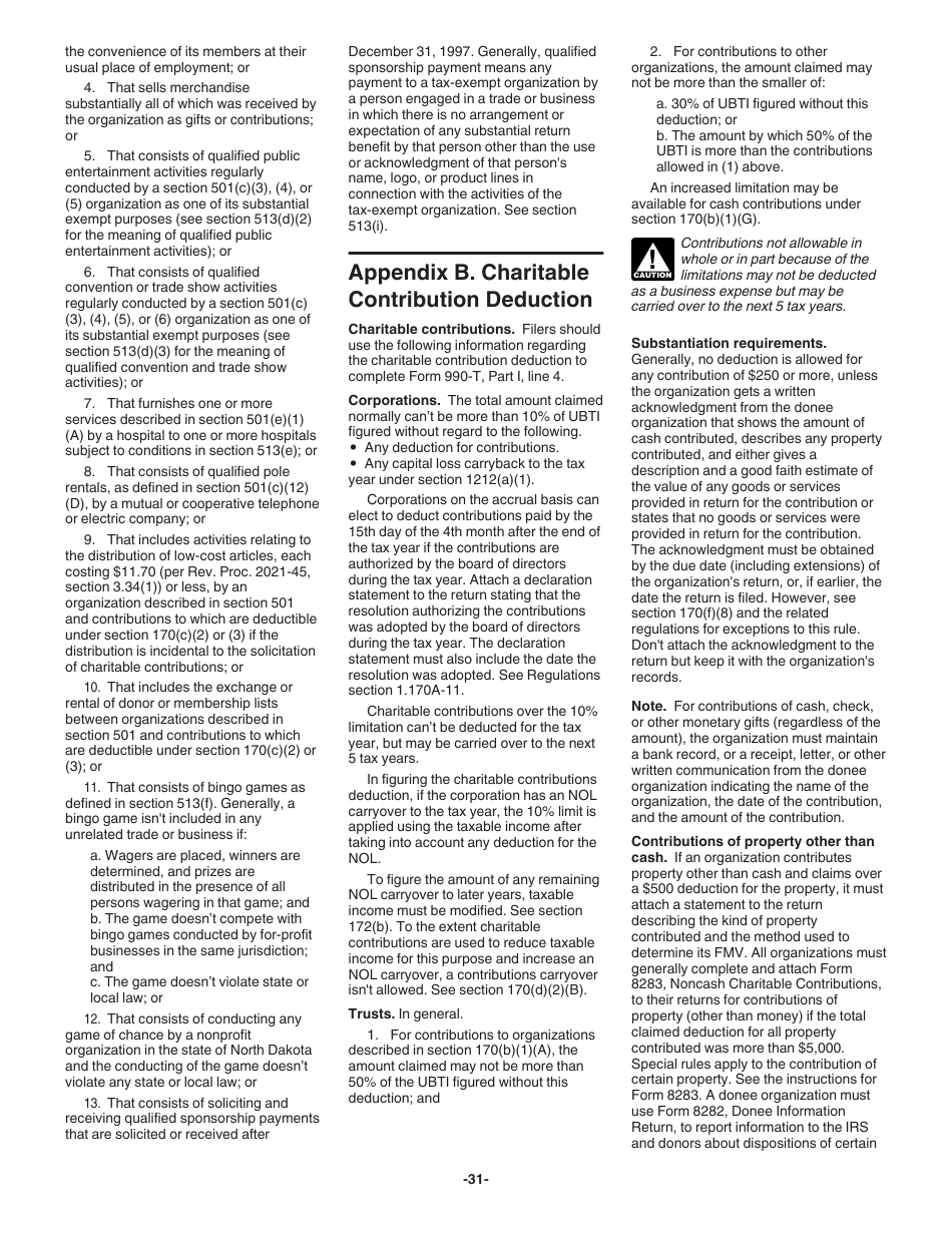 Instructions for IRS Form 990-T Exempt Organization Business Income Tax Return (And Proxy Tax Under Section 6033(E)), Page 31