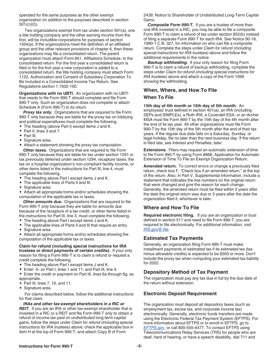 Instructions for IRS Form 990-T Exempt Organization Business Income Tax Return (And Proxy Tax Under Section 6033(E)), Page 3