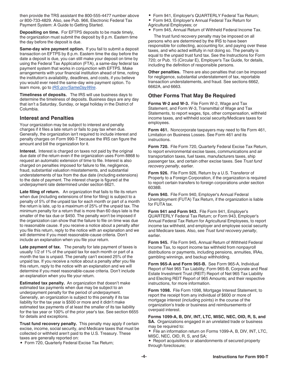 Instructions for IRS Form 990-T Exempt Organization Business Income Tax Return (And Proxy Tax Under Section 6033(E)), Page 4