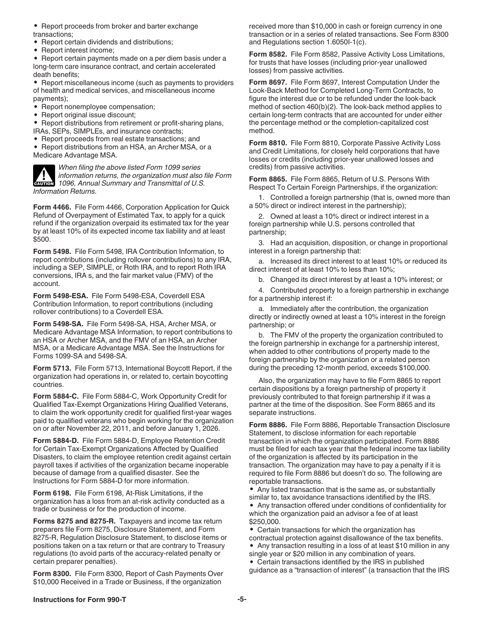 Instructions for IRS Form 990-T Exempt Organization Business Income Tax Return (And Proxy Tax Under Section 6033(E)), Page 5