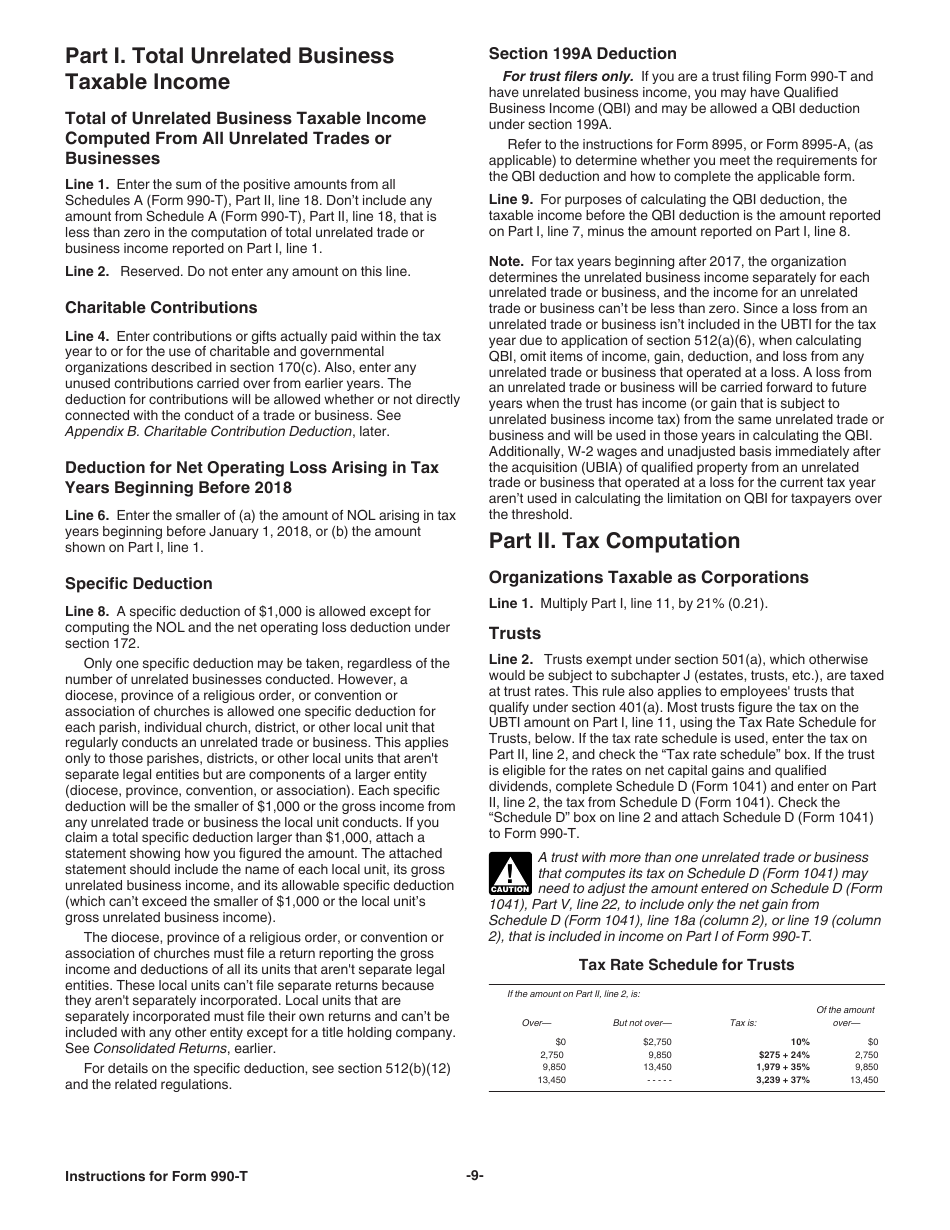 Instructions for IRS Form 990-T Exempt Organization Business Income Tax Return (And Proxy Tax Under Section 6033(E)), Page 9