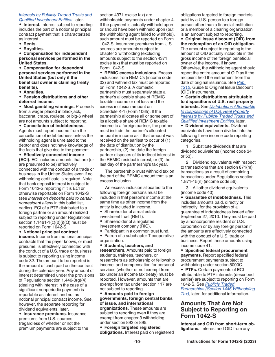 Instructions for IRS Form 1042-S Foreign Persons U.S. Source Income Subject to Withholding, Page 10