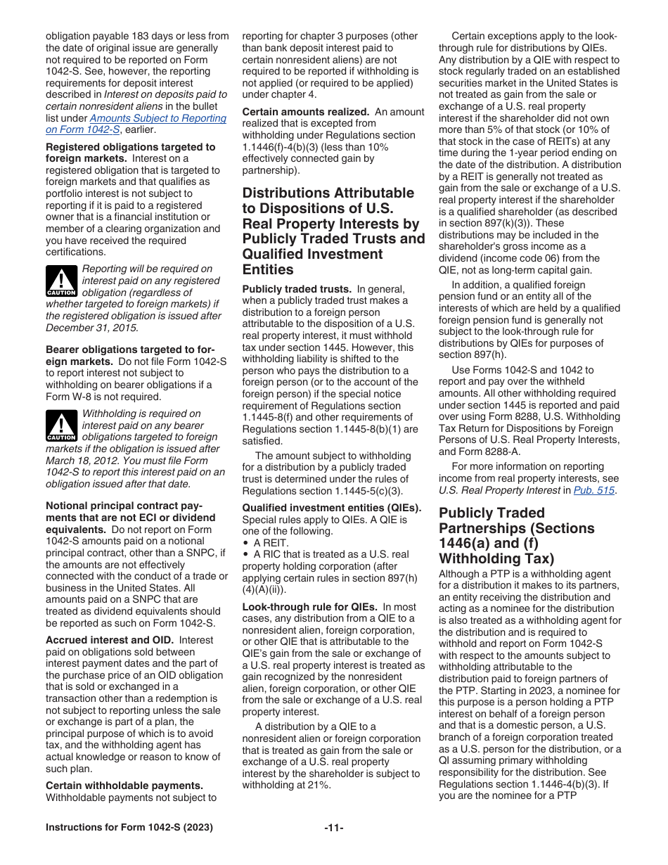 Instructions for IRS Form 1042-S Foreign Persons U.S. Source Income Subject to Withholding, Page 11