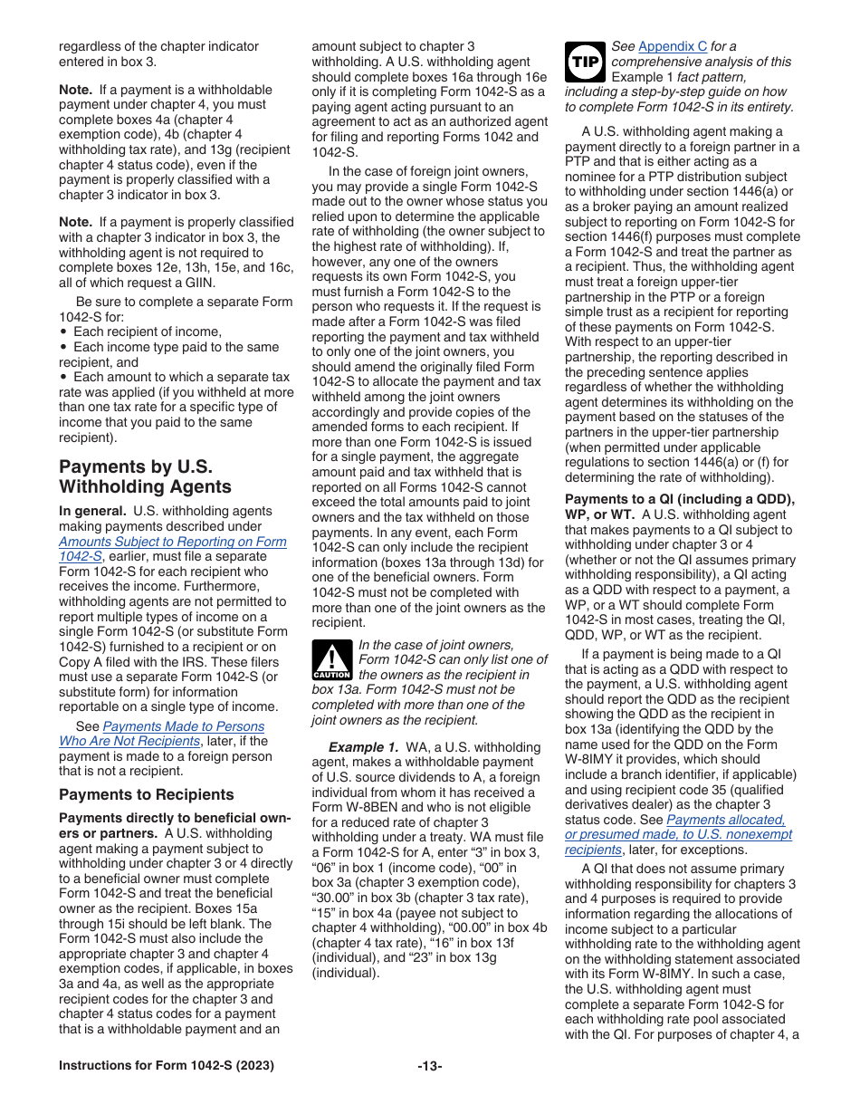 Instructions for IRS Form 1042-S Foreign Persons U.S. Source Income Subject to Withholding, Page 13