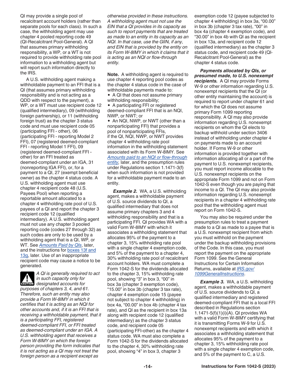 Instructions for IRS Form 1042-S Foreign Persons U.S. Source Income Subject to Withholding, Page 14