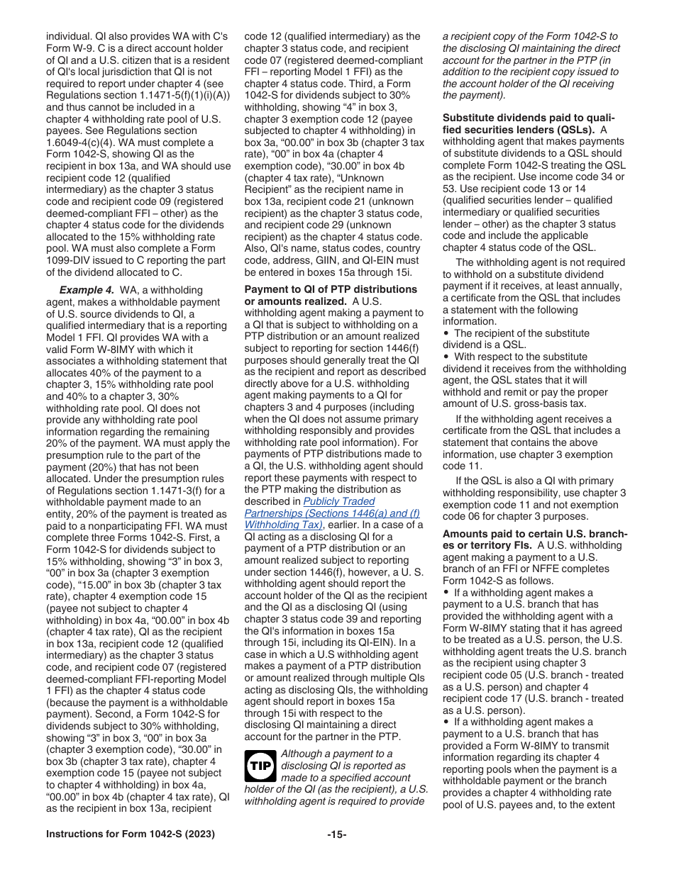 Instructions for IRS Form 1042-S Foreign Persons U.S. Source Income Subject to Withholding, Page 15