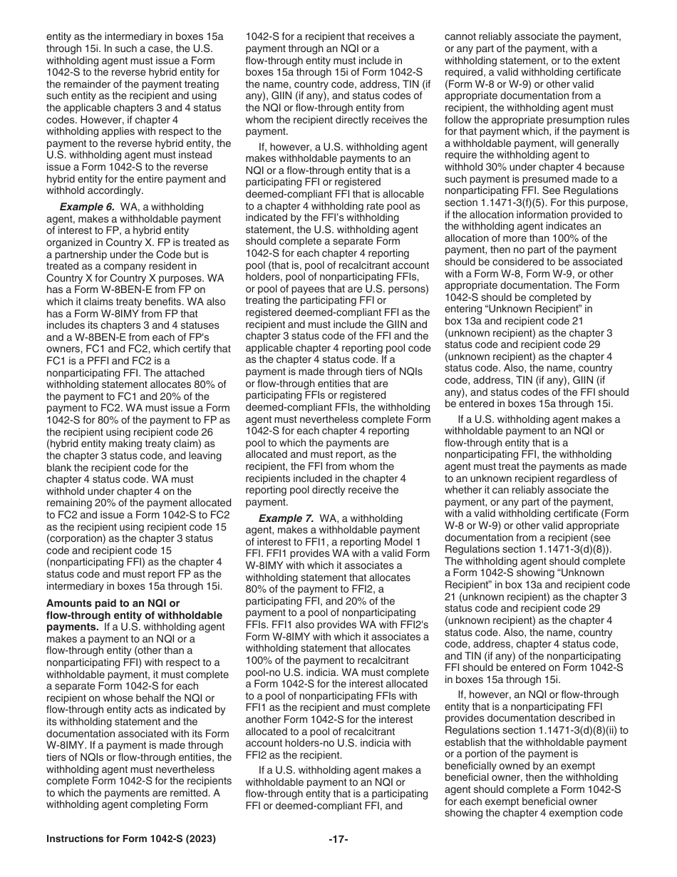 Instructions for IRS Form 1042-S Foreign Persons U.S. Source Income Subject to Withholding, Page 17