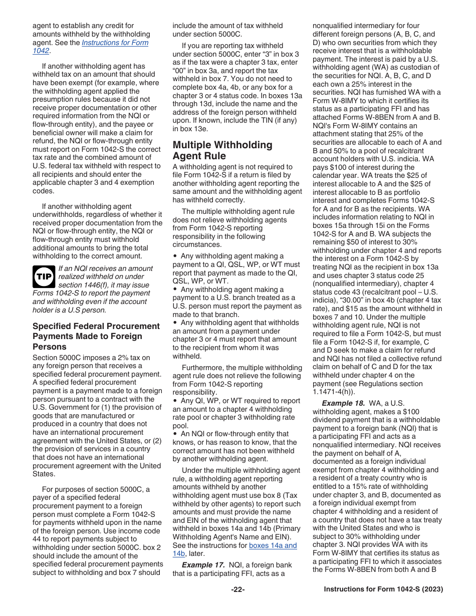 Instructions for IRS Form 1042-S Foreign Persons U.S. Source Income Subject to Withholding, Page 22