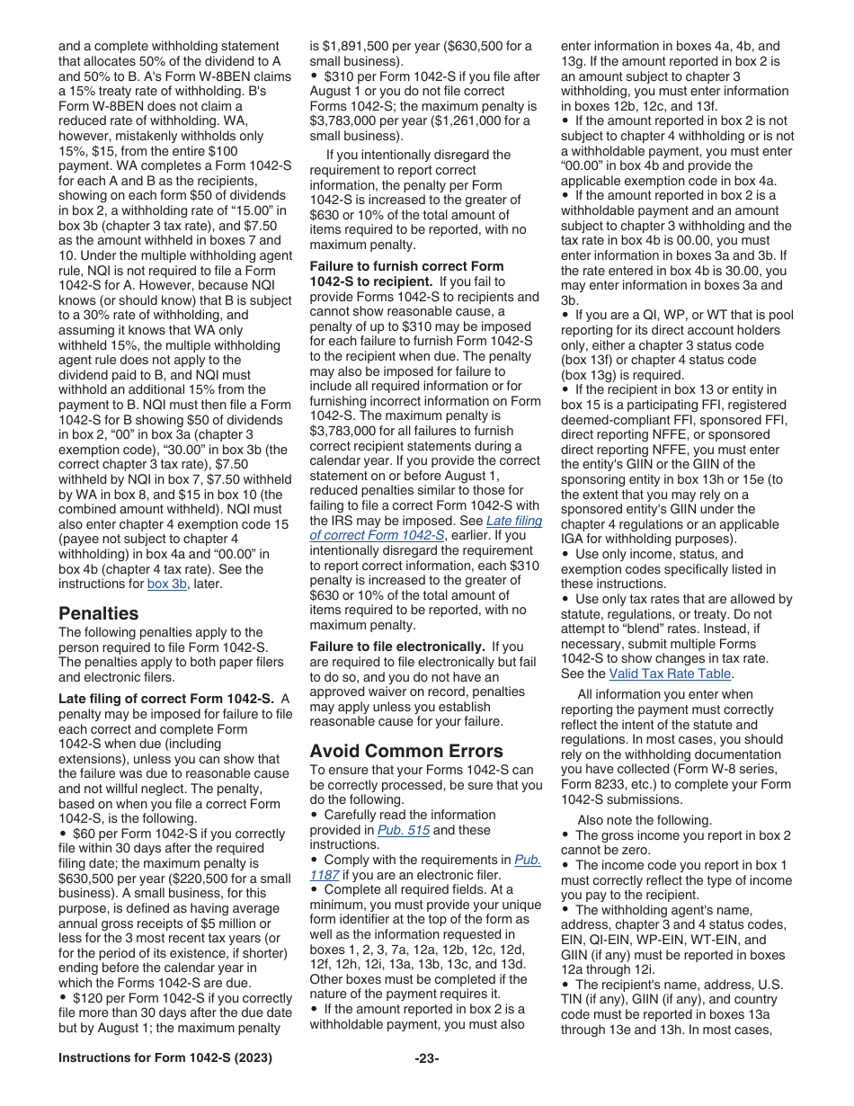 Instructions for IRS Form 1042-S Foreign Persons U.S. Source Income Subject to Withholding, Page 23