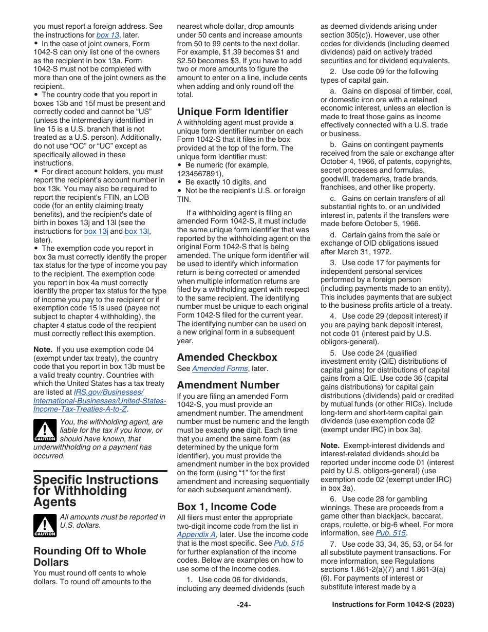 Instructions for IRS Form 1042-S Foreign Persons U.S. Source Income Subject to Withholding, Page 24