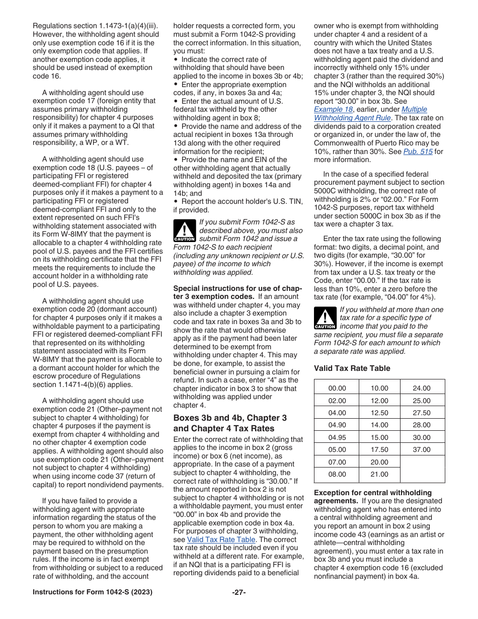 Instructions for IRS Form 1042-S Foreign Persons U.S. Source Income Subject to Withholding, Page 27