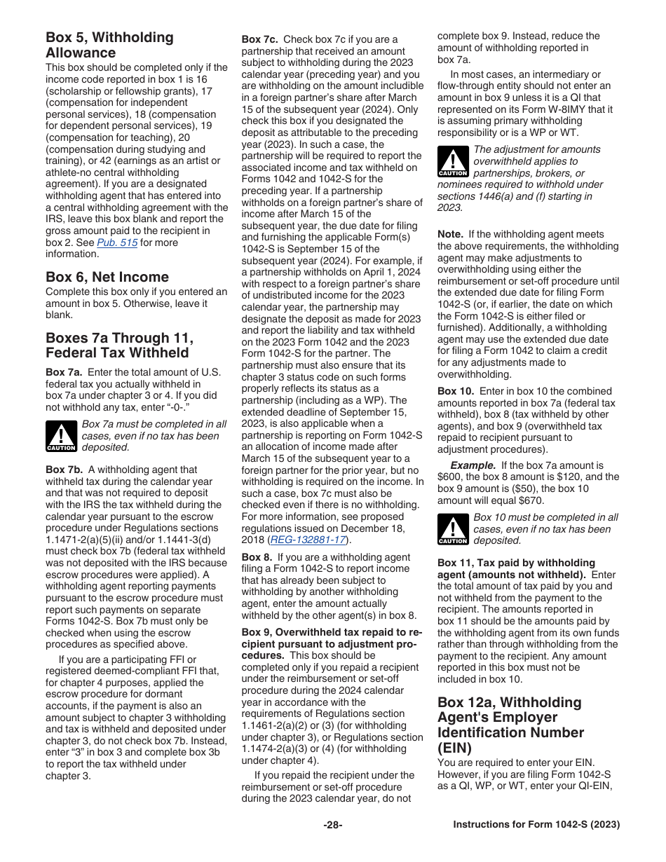 Instructions for IRS Form 1042-S Foreign Persons U.S. Source Income Subject to Withholding, Page 28