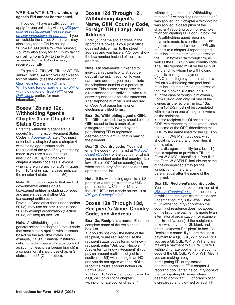 Instructions for IRS Form 1042-S Foreign Persons U.S. Source Income Subject to Withholding, Page 29
