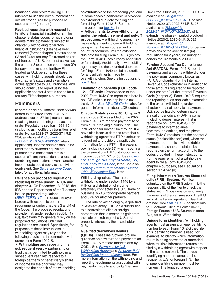 Instructions for IRS Form 1042-S Foreign Persons U.S. Source Income Subject to Withholding, Page 2