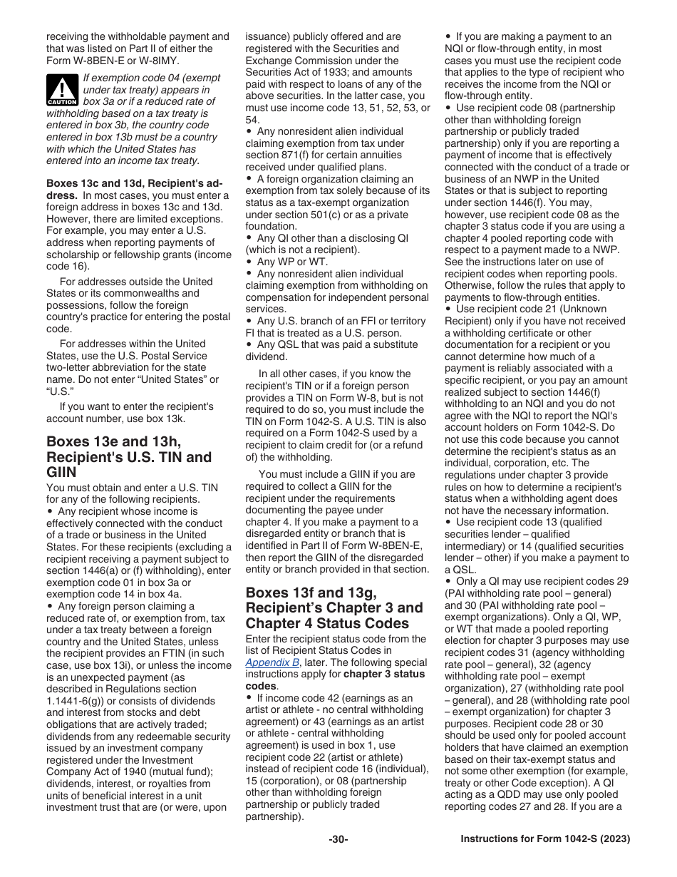 Instructions for IRS Form 1042-S Foreign Persons U.S. Source Income Subject to Withholding, Page 30