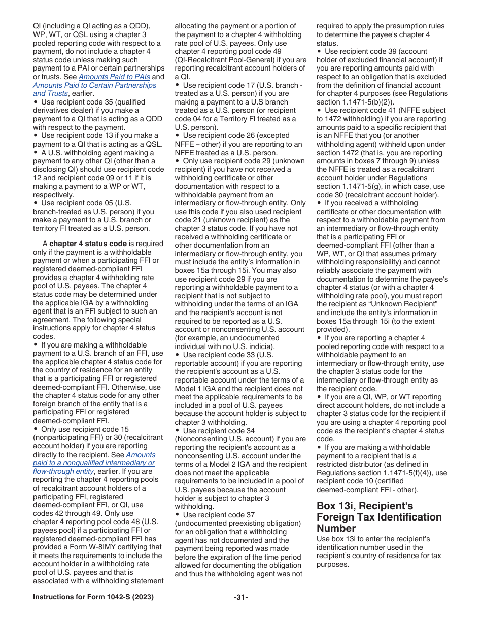 Instructions for IRS Form 1042-S Foreign Persons U.S. Source Income Subject to Withholding, Page 31
