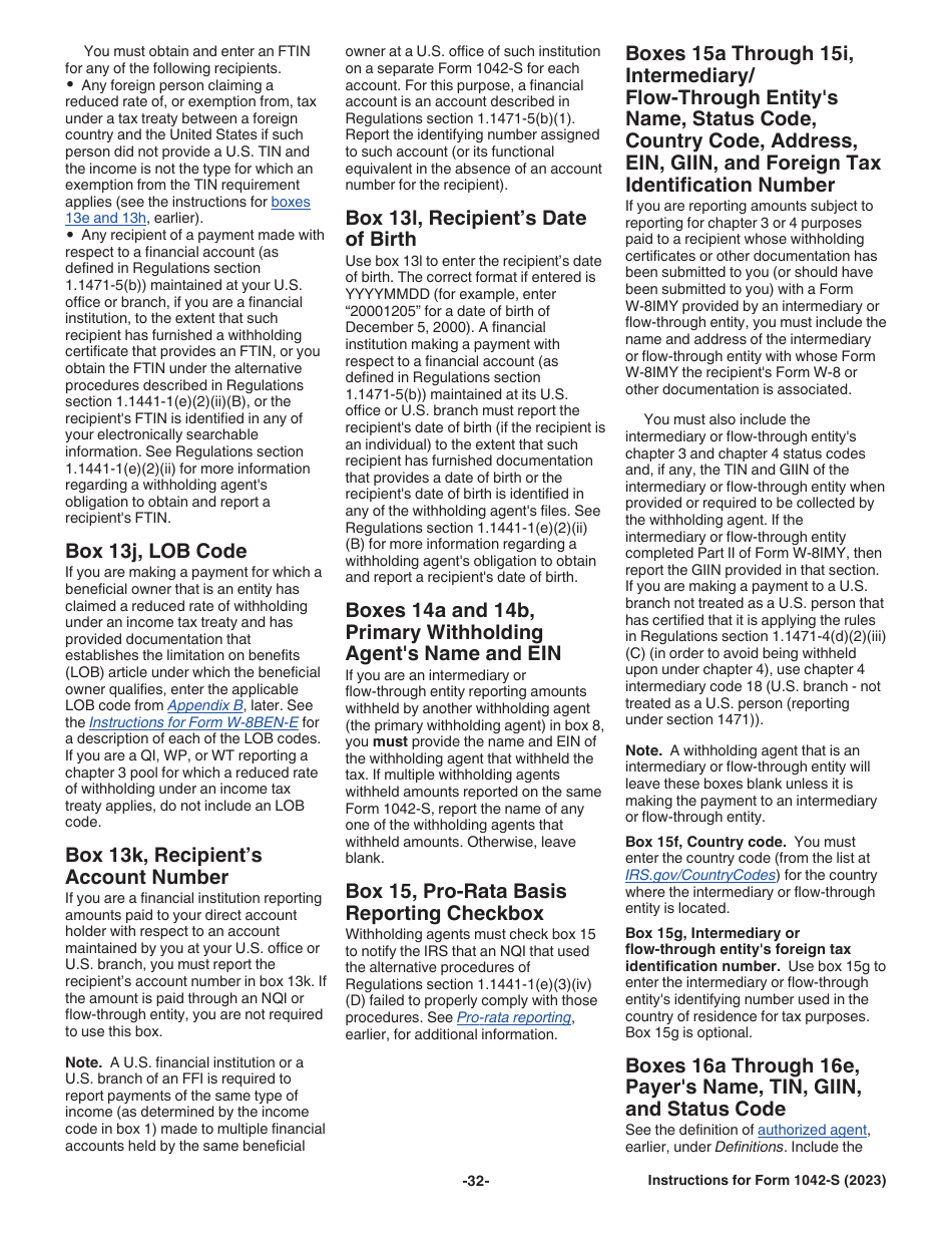 Instructions for IRS Form 1042-S Foreign Persons U.S. Source Income Subject to Withholding, Page 32