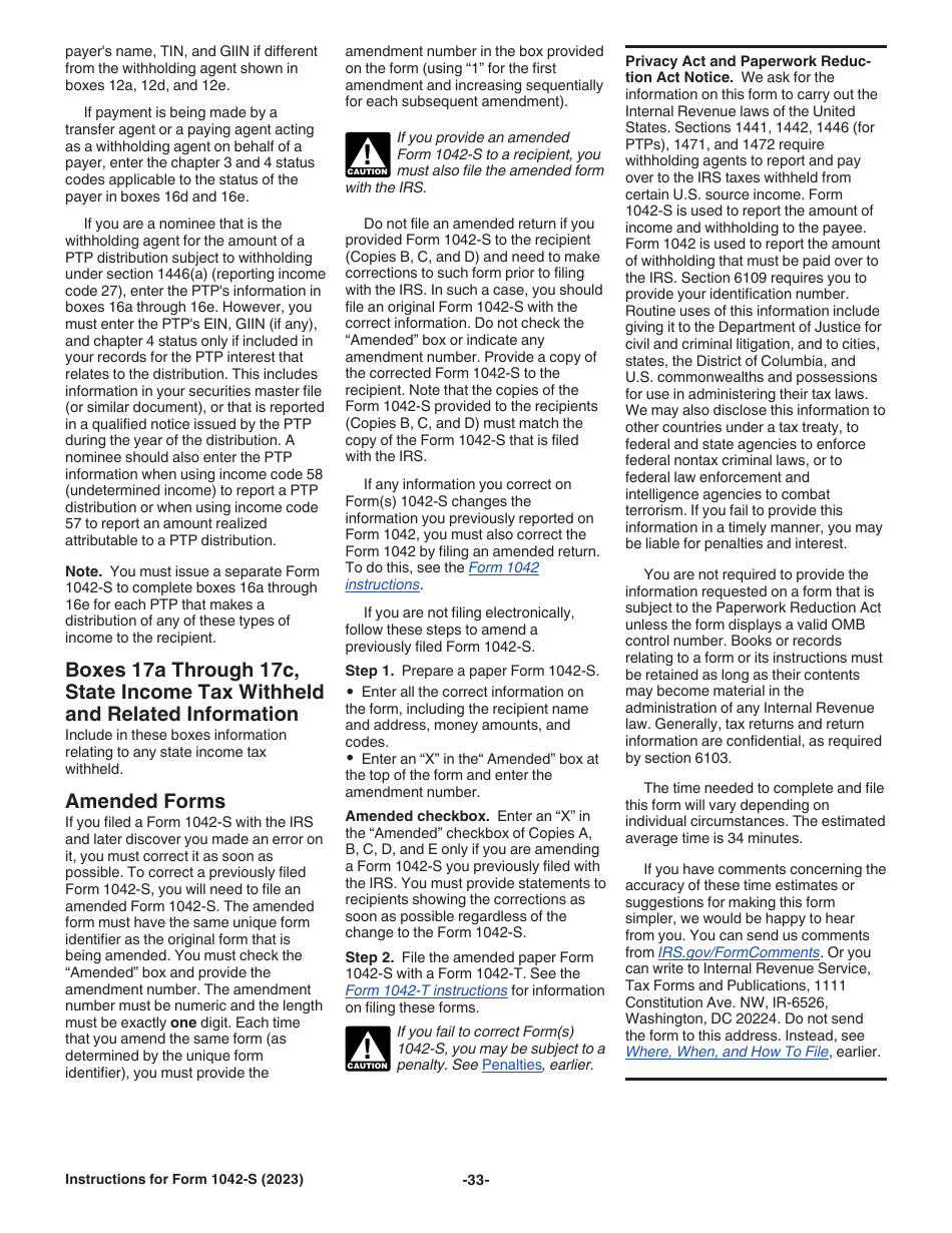 Instructions for IRS Form 1042-S Foreign Persons U.S. Source Income Subject to Withholding, Page 33