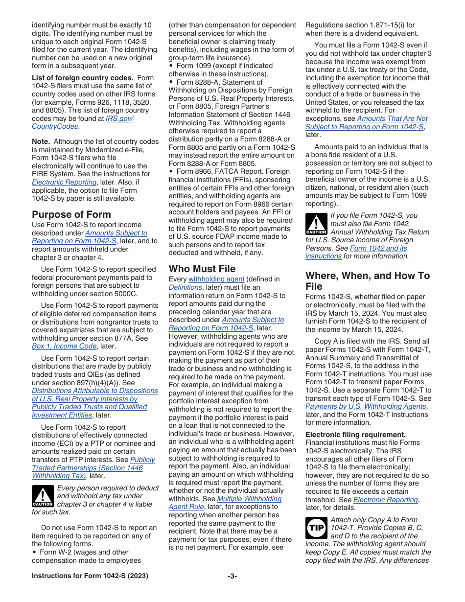 Instructions for IRS Form 1042-S Foreign Persons U.S. Source Income Subject to Withholding, Page 3