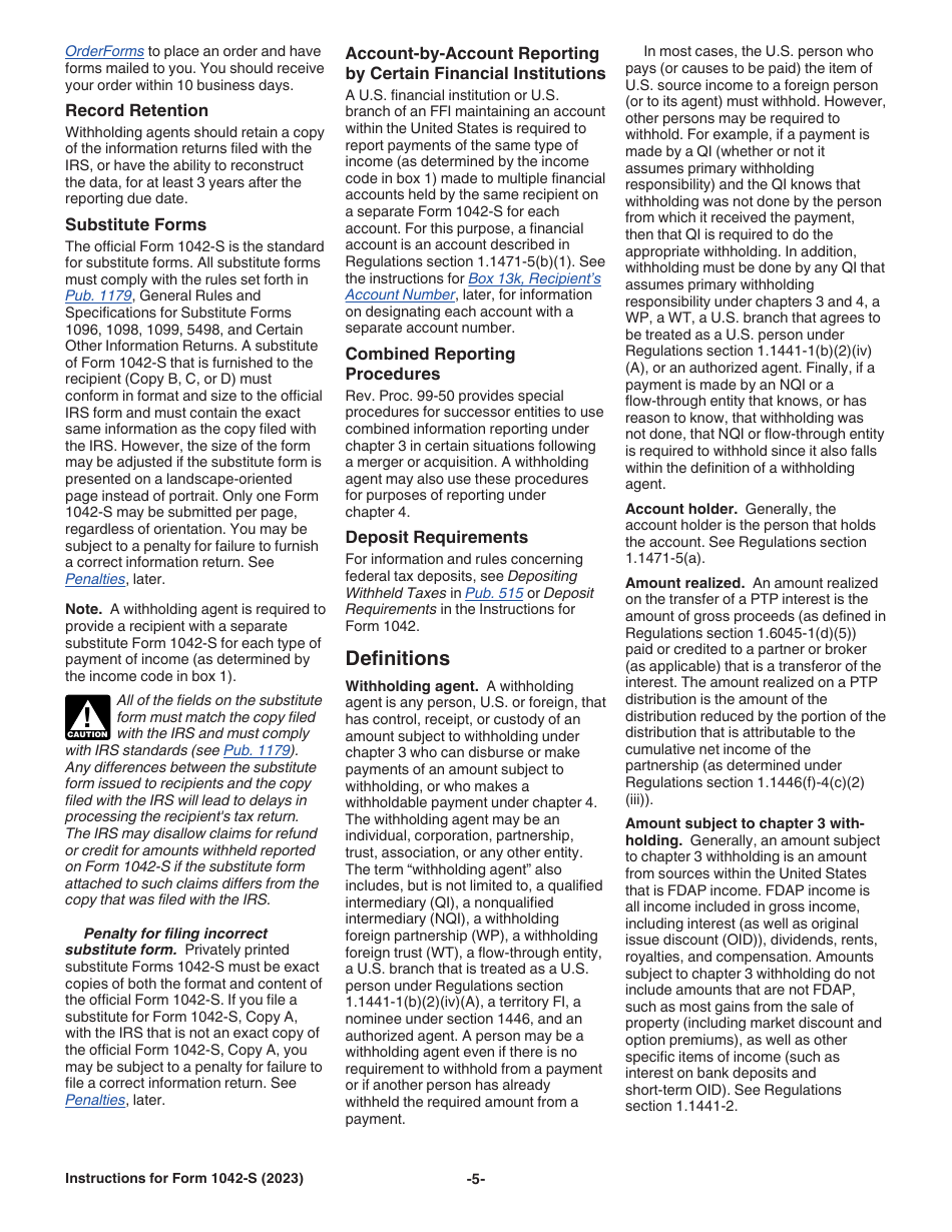 Instructions for IRS Form 1042-S Foreign Persons U.S. Source Income Subject to Withholding, Page 5