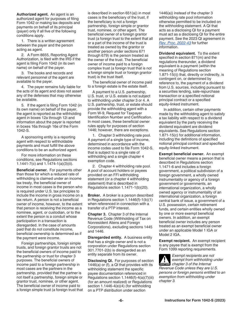 Instructions for IRS Form 1042-S Foreign Persons U.S. Source Income Subject to Withholding, Page 6