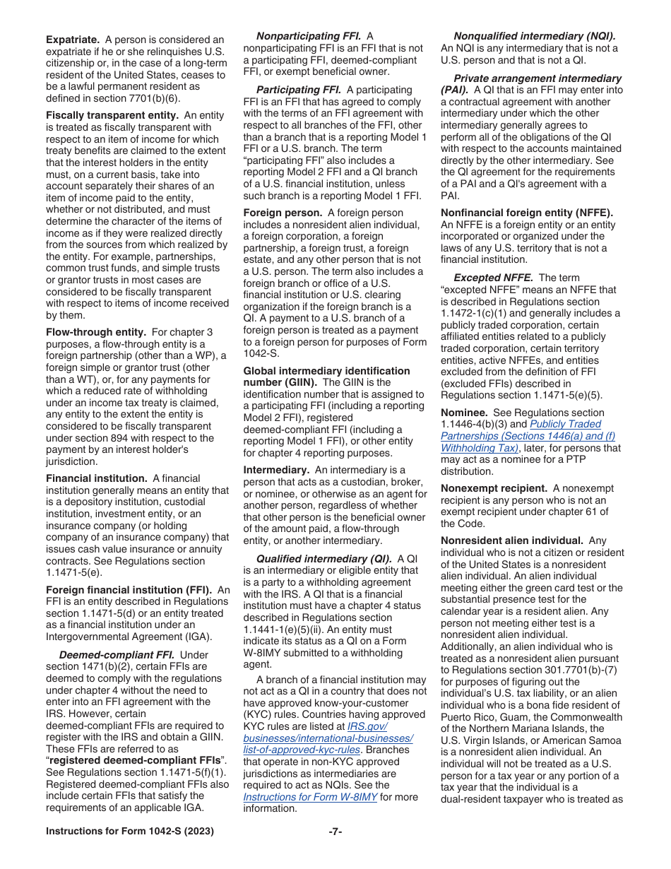 Instructions for IRS Form 1042-S Foreign Persons U.S. Source Income Subject to Withholding, Page 7