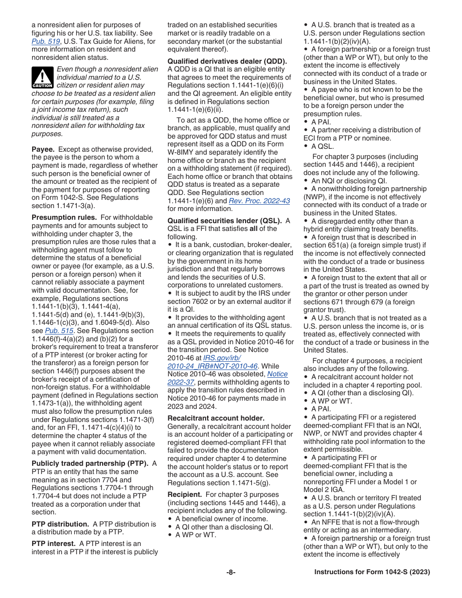 Instructions for IRS Form 1042-S Foreign Persons U.S. Source Income Subject to Withholding, Page 8